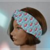 Bandeau Headband Coton imprimé rose jaune fond turquoise
